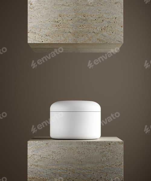 Preview: Cosmetic cream jar podium. Natural stone pedestal. 3d illustration