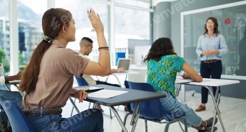 Preview: Shot of a room of university students interacting with their professor