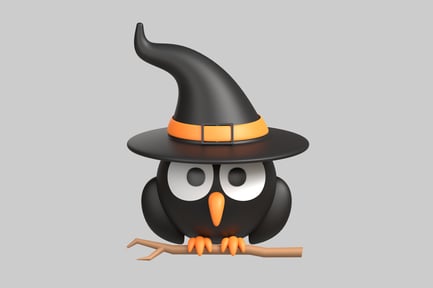 Preview: Cartoon Halloween Owl with Witch Hat