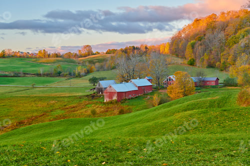 Preview: Jenne Farm with barn at sunny autumn morning