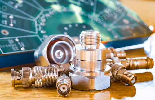 Preview: High frequency connectors component and large green microcircuit