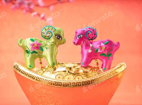 Preview: Chinese Goat Toy On Red Background