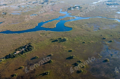 Preview: Aerial view of a winding river through wetlands