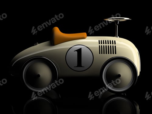Preview: Beige retro toy car number one isolated on black background