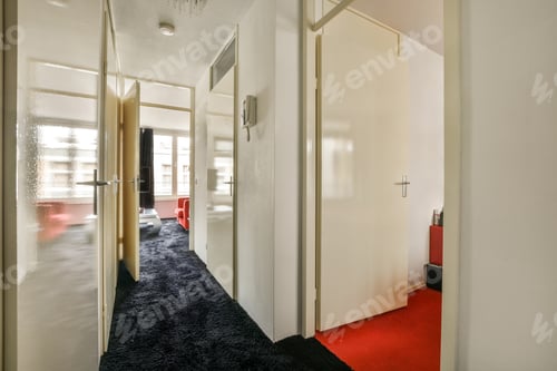 Preview: Narrow corridor with doors and lamp