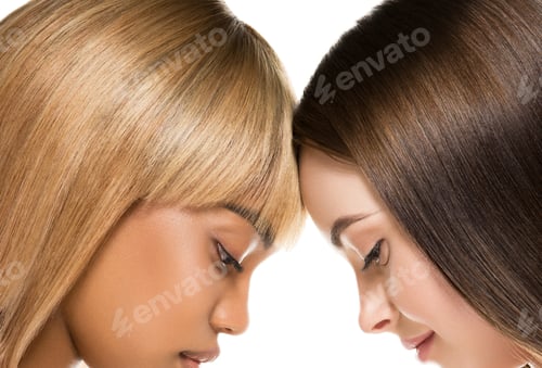 Preview: Different ethnic american african and caucasian woman beauty face portrait