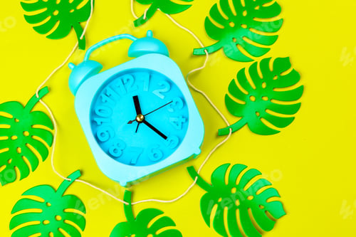 Preview: Tropical leaves with alarm clock