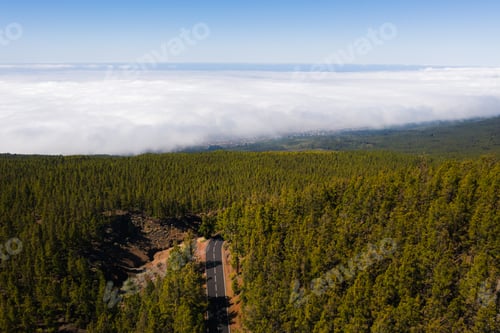 Preview: Cloud sea under mount Teide in Tenerife, aerial View over clouds on the island of Tenerife. Canary