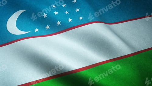 Preview: Closeup shot of the realistic flag of Uzbekistan with interesting textures