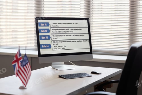 Preview: English Grammar Rules Displaying on Computer Screen in Classroom