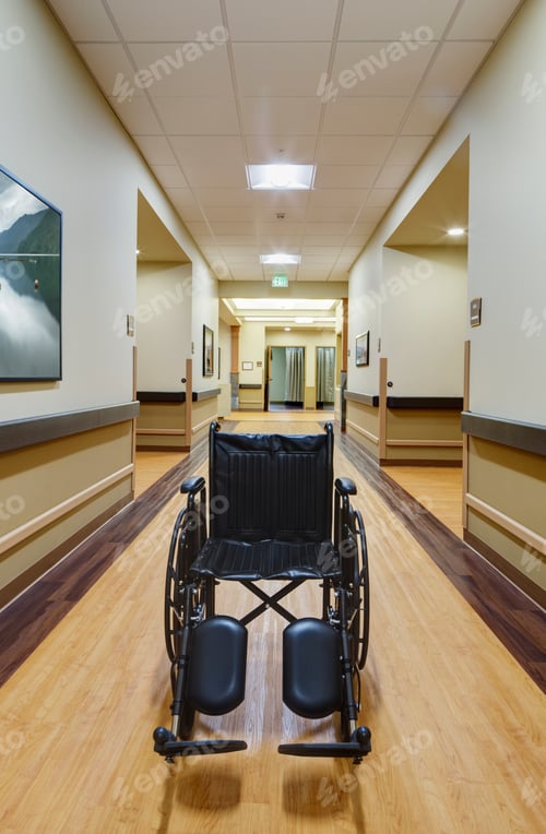 Preview: Empty wheelchair in assisted living facility
