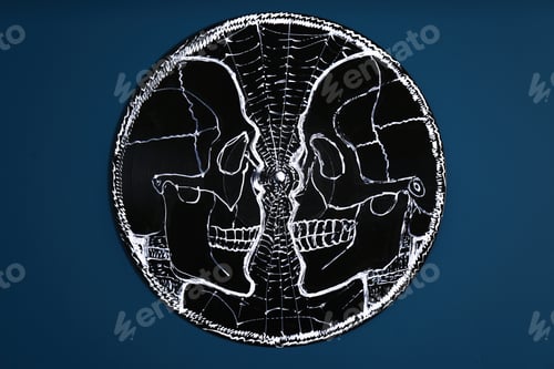 Preview: Halloween decoration on blue background, top view