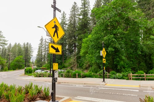 Preview: Pedestrian Road Sign with Arrow for People Safety