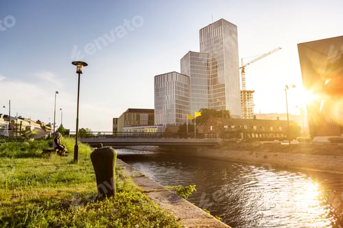 Preview: Exterior of modern buildings by canal