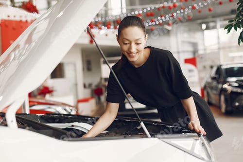 Preview: Stylish and elegant woman in a car salon