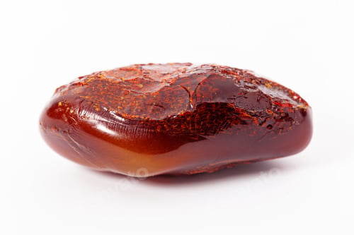 Preview: Natural amber. A piece of yellow opaque natural amber on white background