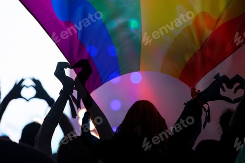 Preview: Gay parade with LGBT flag.
