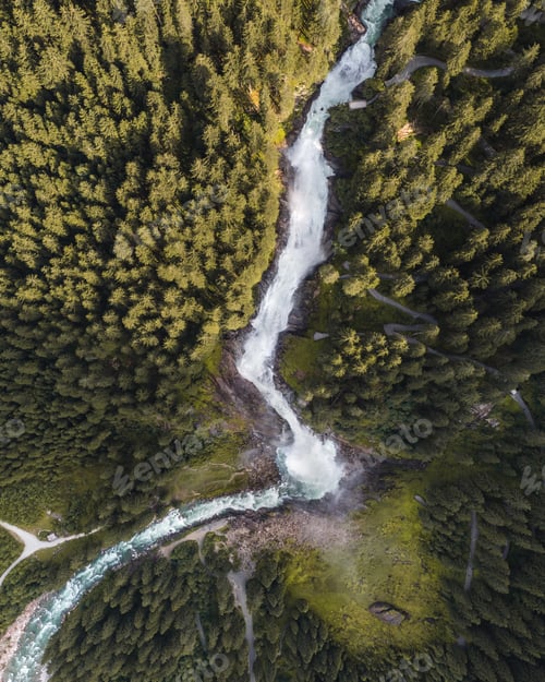 Preview: Aerial view of the krimml waterfalls in austria (Krimmler Wasserfälle). Austria's highest waterfall