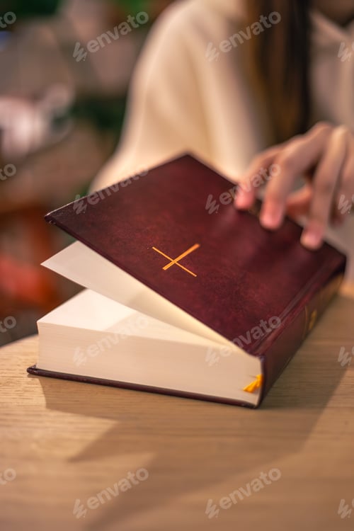 Preview: Bible close-up. Christianity concept. Reading the Holy Bible. Bible in women's hands.