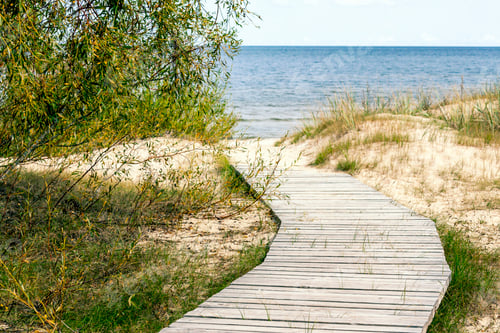 Preview: Wooden pathway to the beach on sandy dune