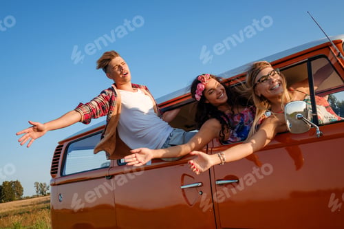 Preview: Hippie friends in a van on a road trip