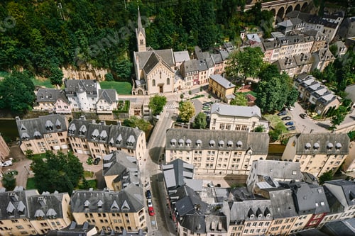 Preview: High angle view of the city of Luxembourg, Europe