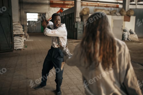 Preview: Female zombie fights with hopeless man, apocalypse