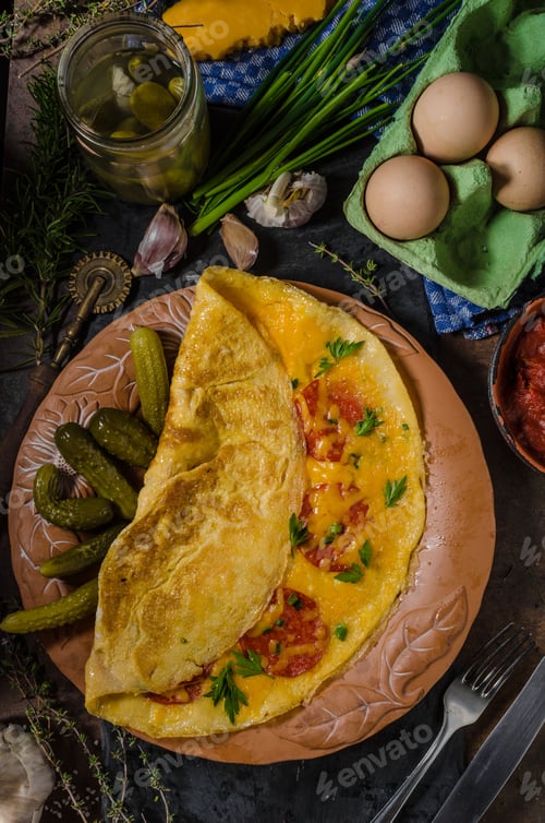 Preview: Omelet with chorizo and cheddar cheese