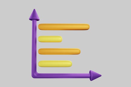 Segmented upward arrow with descending lateral arrows