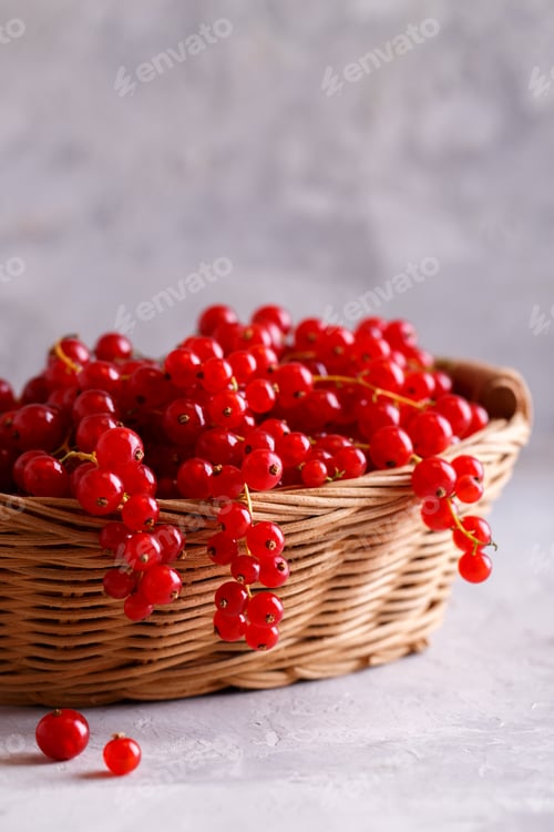 Preview: Ripe red currants in a wicker basket