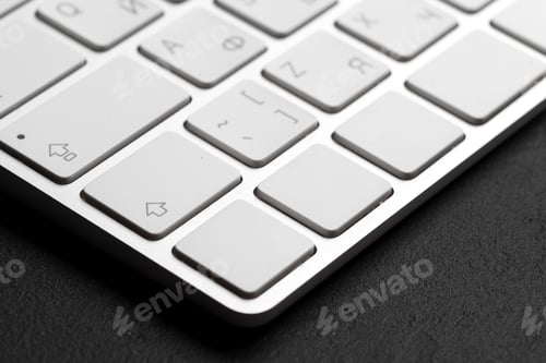 Preview: Office table with keyboard Isolated on black background