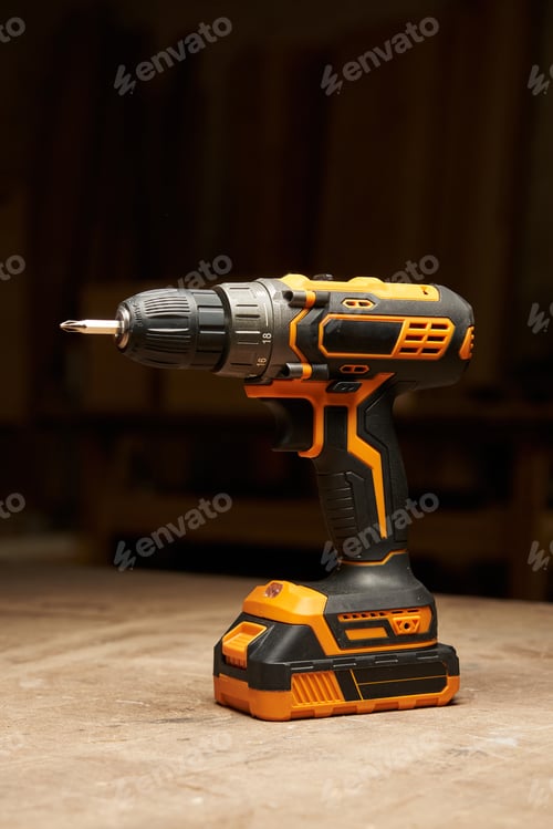 Preview: Cordless Drill on Table Ready for Woodworking