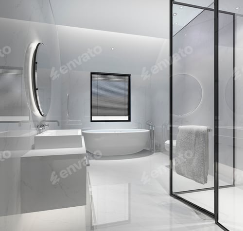 Preview: 3d rendering modern bathroom with luxury tile decor