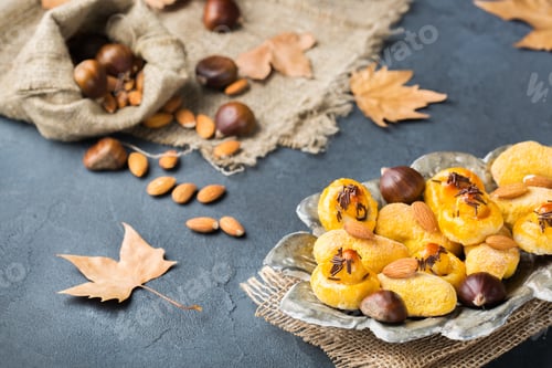 Preview: Almond pastry, cookies, biscuits, sweets on a table
