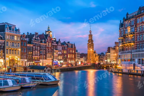 Preview: Amsterdam, Netherlands Cityscape on the Canals at Twilight