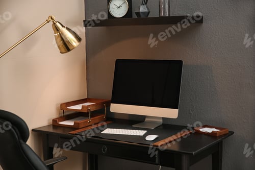 Preview: Modern interior of working place with computer