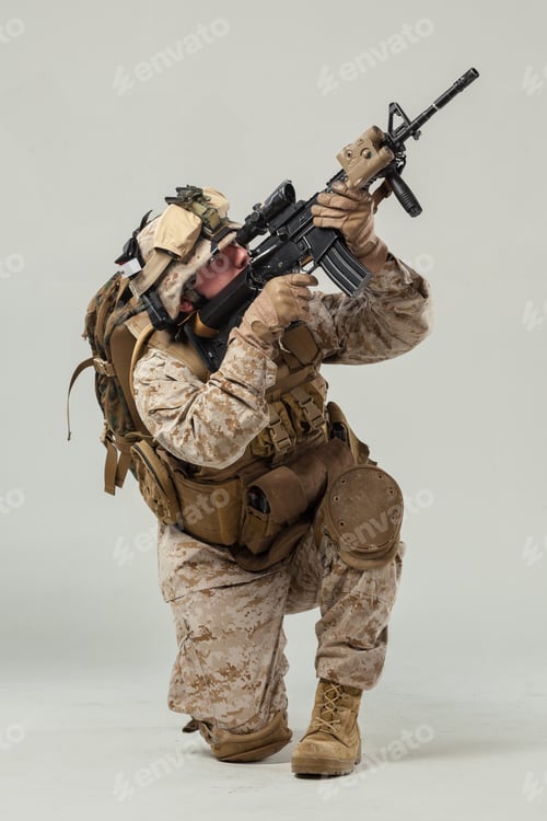 Preview: Soldier practices aiming with rifle in controlled environment during training session