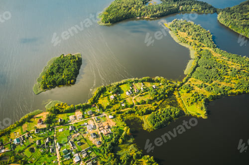 Preview: Lyepyel District, Lepel Lake, Beloozerny District, Vitebsk Region. Aerial View Of Residential Area