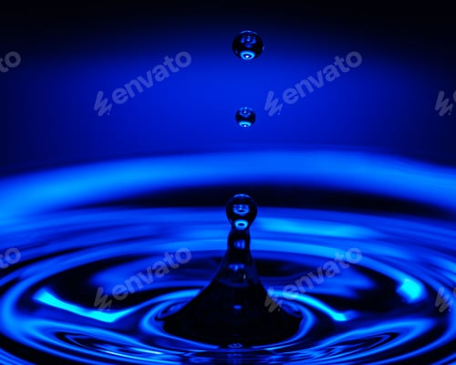 Preview: Macro water drop on a blue background and circles on it. Round water drop. splashes, spray, abstract
