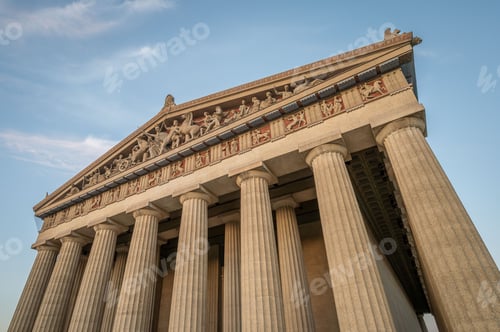 Preview: Low-angle shot of the original Parthenon in Athens against the blue sky