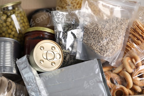Preview: Different food products as background, top view