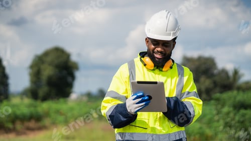 Preview: Service engineers checking system of windmill. Clean and Renewable energy concept.