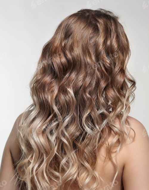 Vista previa: Woman From Backside On Gray Background. Female With Curly Hair.