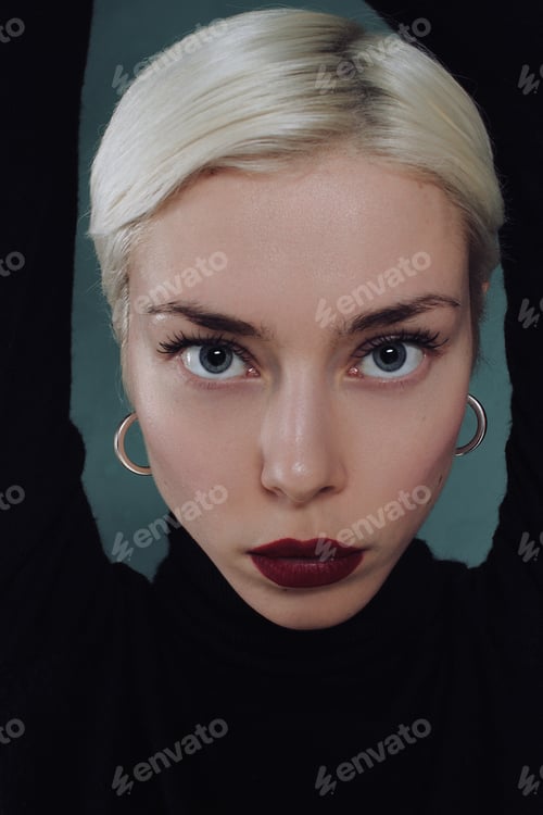 Preview: Beautiful Blonde Girl With Red Lipstick And Dramatic Emotions