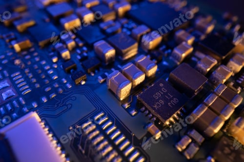 Preview: Computer chip on a part of electronic board