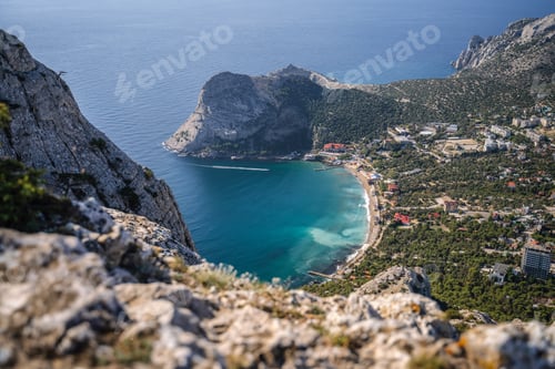 Preview: Novyi Svit town in Crimea. View from the top of Falcon Sokol mountain