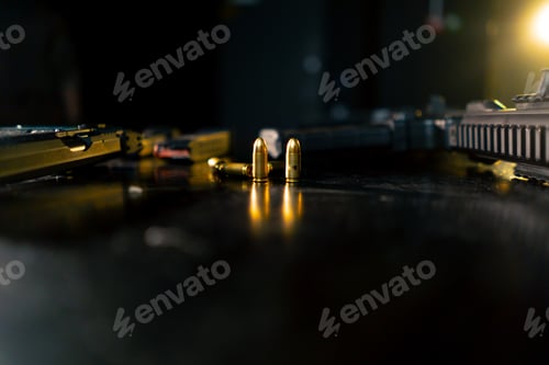 Preview: in a professional shooting range on a black table gun shop professional equipment introductory
