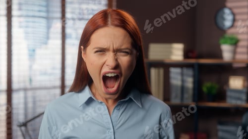 Preview: Mad aggressive Caucasian business woman girl female businesswoman employer company worker stress
