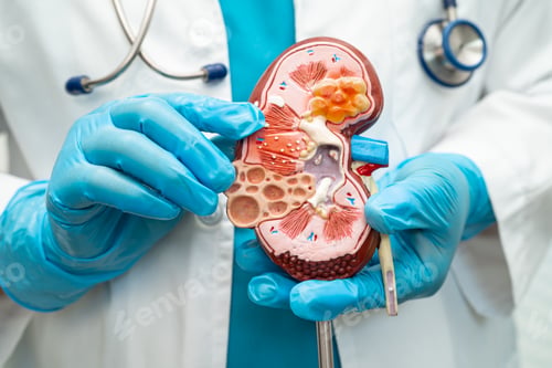 Preview: Kidney disease, Chronic kidney disease ckd, Doctor hold human model to treat and study in hospital.