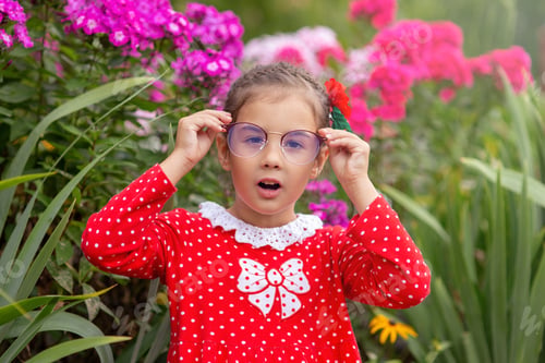 Preview: Portrait of a surprised a little girl in glasses